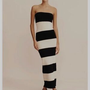 Posse Strapless Theo Black and Cream midi Dress